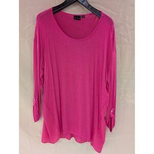 Tribal‎ Women's XL Long Sleeve Pink Knit Top Blouse Roll Tab Chiffon Hem